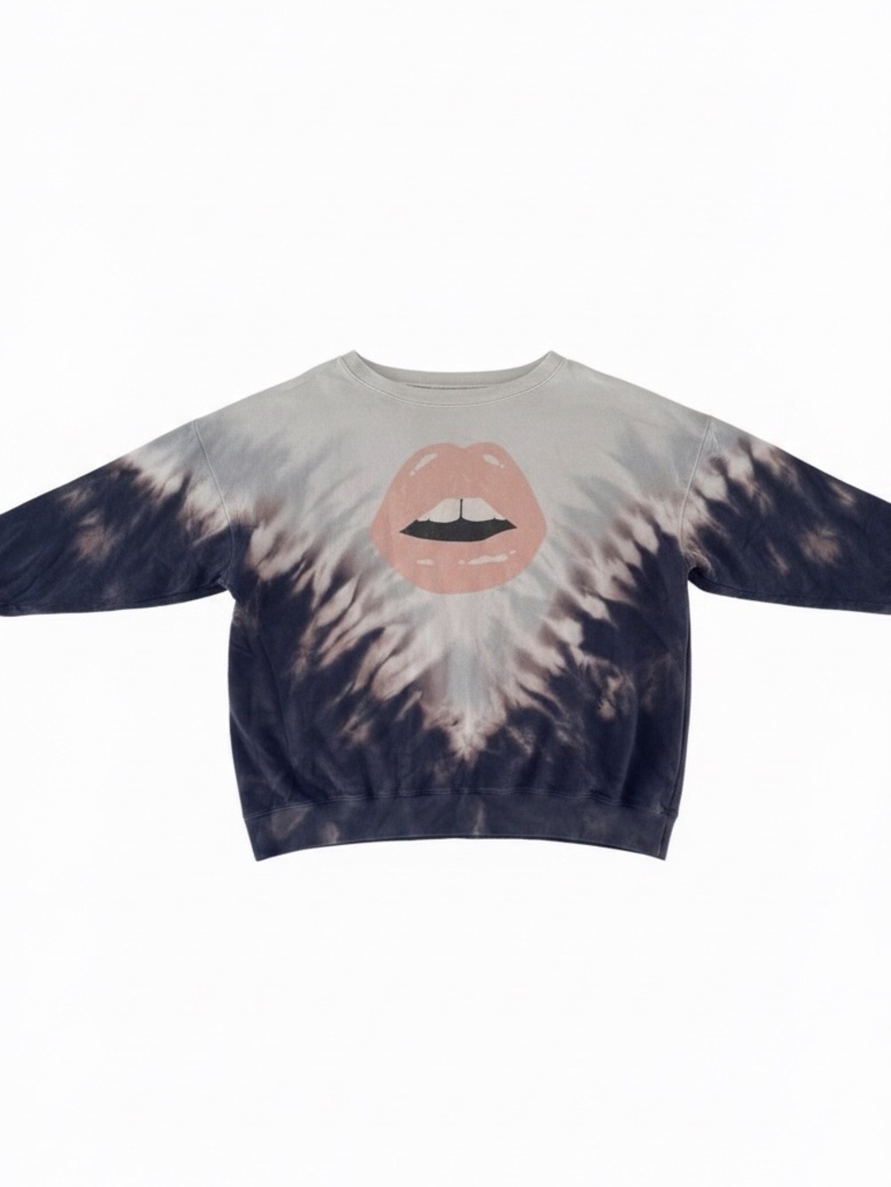 Wildfox Couture Tie-Dye Pullover Sweatshirt with Pink Lip Graphic-Size L